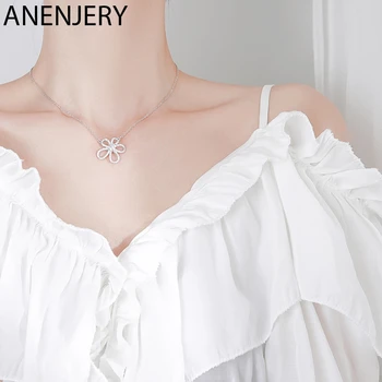 

ANENJERY New Fashion Hollow Zircon Flower Charm Necklace for Women Party Jewelry Gifts Wholesale S-N690