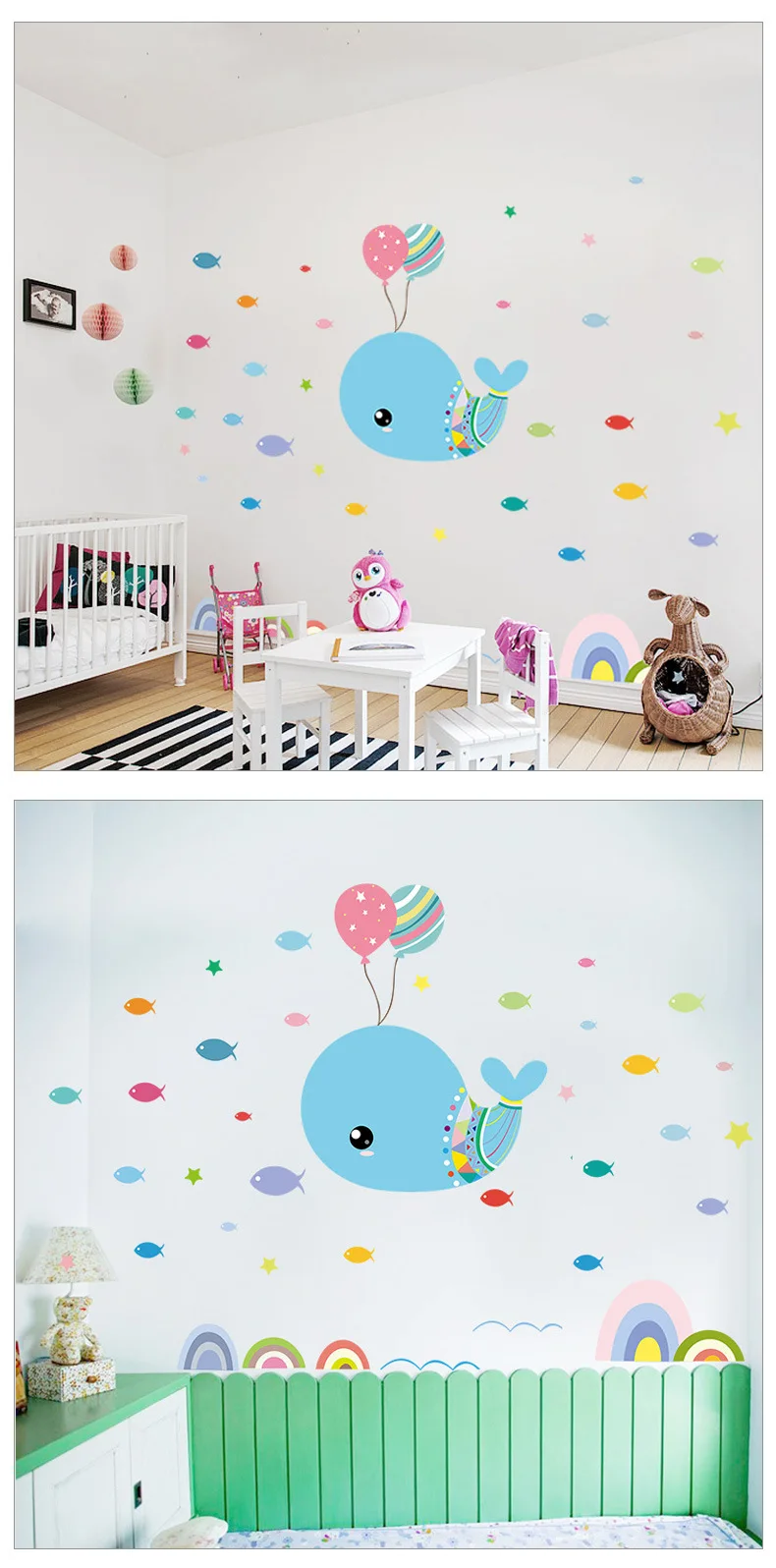 Whale Balloon Wall Cute Cartoon Wall Stickers Refridgerator Magnets Bedside Stickers Glass Stickers Cartoon Self-Adhesive Wall S