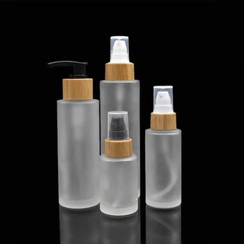 

30ml 50ml 100ML 120ML 150ML Frost Glass Emulsion Pump Bottle, Bamboo Lotion Pump Bottles Empty Cosmetic cream Packaging Bottles,