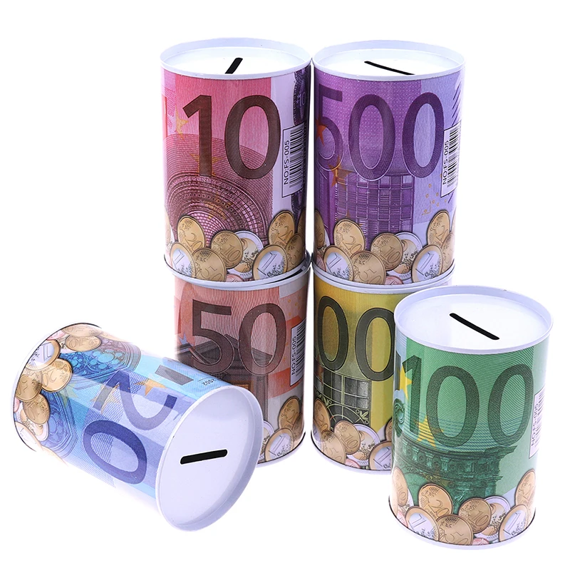 1Pc Creative Euro Dollar Metal Cylinder Bank Saving Money Box Home Decoration For Coins Deposit Storage Boxes Home Decoration 4