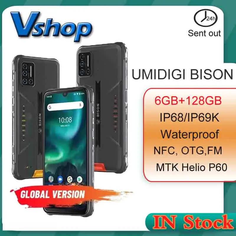 UMIDIGI-teléfono inteligente BISON IP68/IP69K, resistente al agua, Quad cámara de 48MP, pantalla FHD de 6,3 pulgadas, 6GB + 128GB, NFC, Android 10