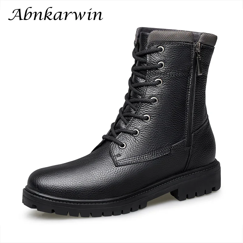 

Genuine Leather Mid-calf Solid Black Winter Mens Boots High Boot Men Botas Invierno Hombre Cuero Coturno Masculina Botte Homme