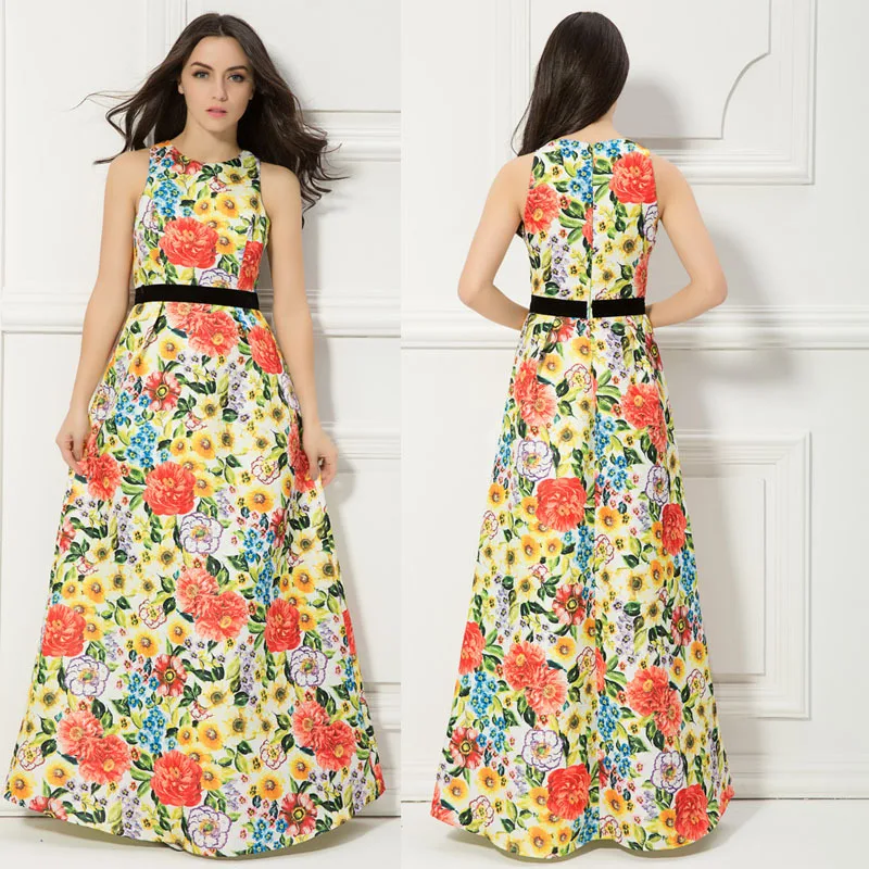 

Ck404 Spring Sleeveless New Style Retro Jacquard High-waisted Sleeveless Slim Fit Big Skirt-Style Banquet Evening Gown