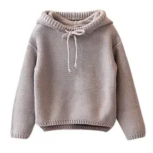Детский свитер с капюшоном для мальчиков и девочек, вязаные крючком Свитер с длинными рукавами на осень, модный Одноцветный верхняя одежда, наряд для От 2 до 6 лет детская одежда