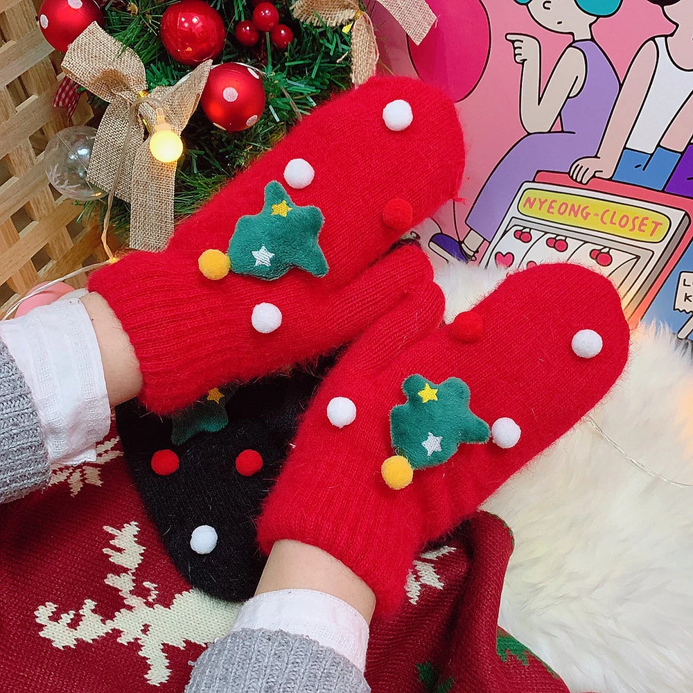 Новинка года; Лидер продаж; ветрозащитные женские зимние перчатки; теплые толстые Утепленные перчатки для девочек; рождественские праздничные перчатки
