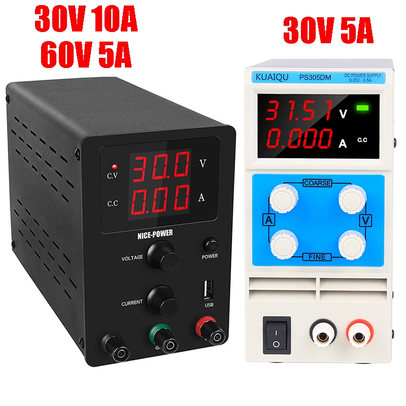 

Lab Power Supply DC 30V 10A Bench Source Digital 60V 5A Adjustable Power Source Current Stabilizer Power Supplies for Phone