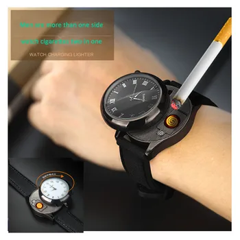 

Watch Men Lighter 2 in1 USB Charging Casual Quartz Wristwatches Flameless Cigarette Lighter Replaceable heating wire Clock