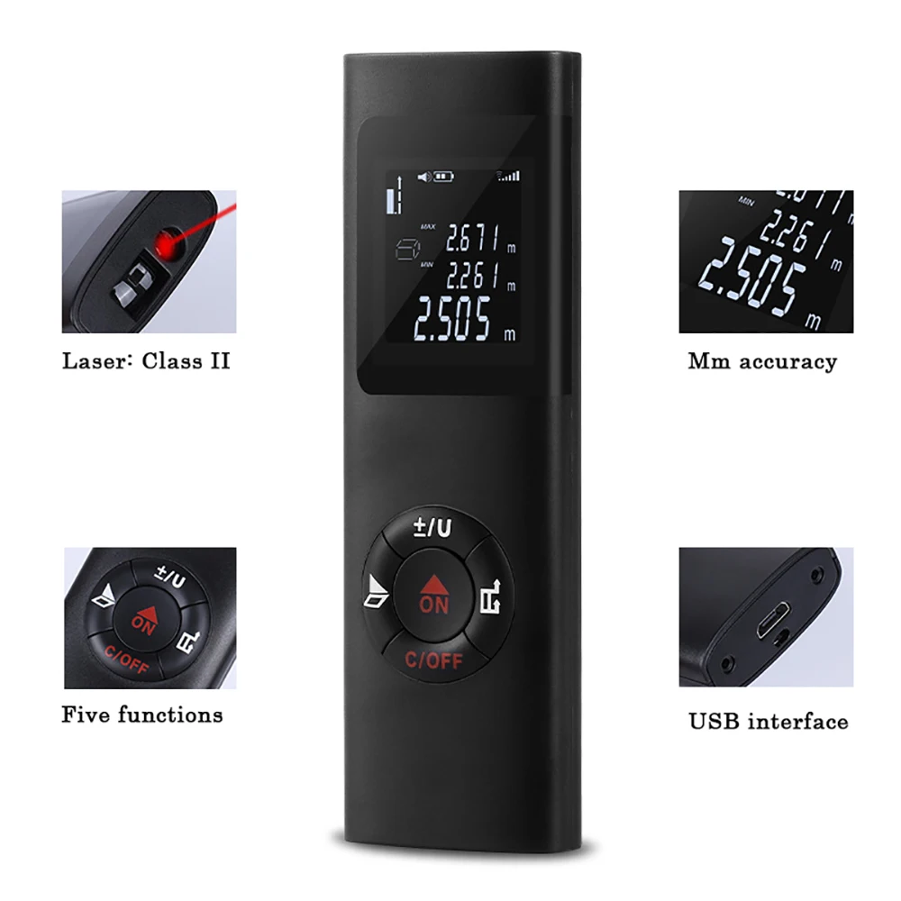 JRTMFG High Precision Detector Laser Rangefinder Lithium Battery USB charging Distance Meter JQ40 JRTMFG High Precision Detector Laser Rangefinder Lithium Battery USB charging Distance Meter JQ40