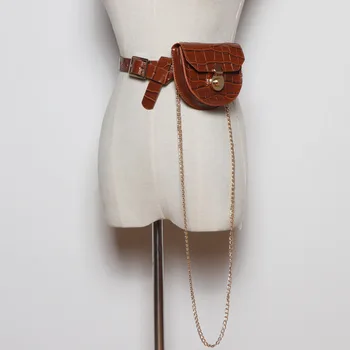 

2020 New faux Alligator leather Belt Bag with chain Female retro Waist Bags Ladies Belly Bum Purse Mobile Fanny Pack