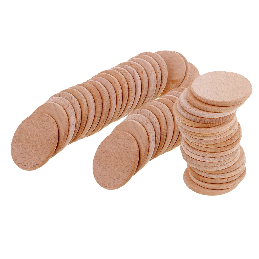 50x Wood Circles Chips Slices For Board Game Home Wedding Party Decors