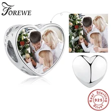 Персонализированные пользовательские фото бусины из стерлингового серебра 925 в форме сердца гравировка буквы Шарм Fit бренд браслет для женщин DIY ювелирные изделия