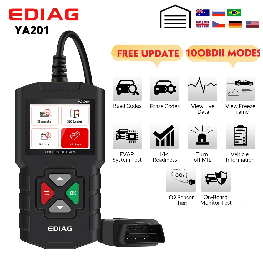 OBDII diagnostic Tool YA201 CAR Code Reader FREE Update Lifetime For OBD 2 Engine test PK CR319 KW590 OBDII Car code scanner