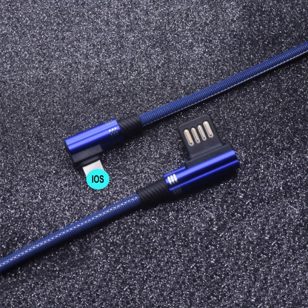 USB кабель для i Phone XR X 8 7 6 Plus 6s 5S 5 кабель для быстрой зарядки двусторонний Плетеный локоть игровой кабель для передачи данных - Цвет: Blue