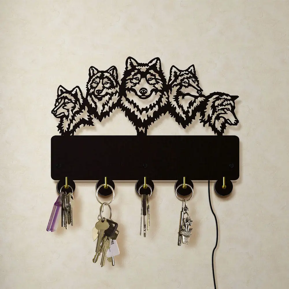 Wolf family светодиодный настенный крючок украшение для дома животные в дикой природе многоцветная освещенная вешалка для одежды светящиеся ключи держатель
