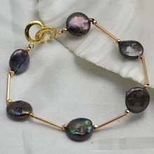 DYY 914+++ привлекательный 8,5 монета чёрный пресноводный жемчуг браслет