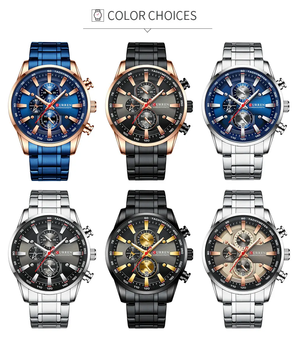 New CURREN Watch Men Quartz High-end Men's Steel Belt Watch Business Portable Simple Color Watch Waterproof Three Dial Men Watch