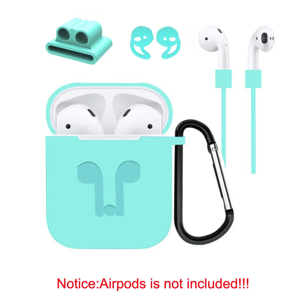 Аксессуары для airpods, силиконовый чехол, чехол для наушников, чехол, анти потеря, ремешок, держатель, наушники, карабин, пряжка, упаковка из 5 штук - Цвет: Green color