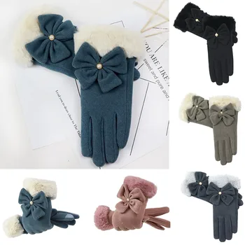 

Women Women Fashion Cute Gloves News Fashion Gloves New Women's Bow Decoration Winter Anti-Slip Elastic Cuff Soft Lining Gloves