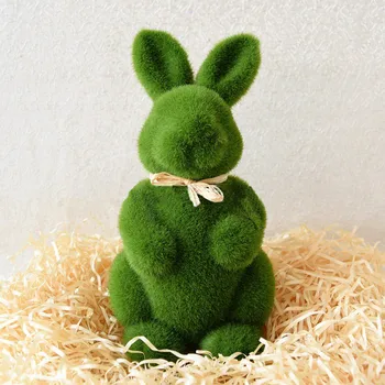 

Green Easter Bunny Simulation Short Fluffy Moss Bunny Kids Gift For Living Room Desktop Decoration Home Ornaments Garden Decor