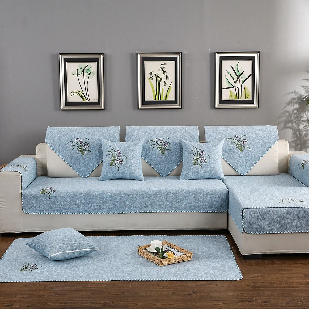 

Cotton Thread Weaving Embroidery Craft Sofa Mat Modern Minimalist Four Seasons Universal Sofa Cushion Covers