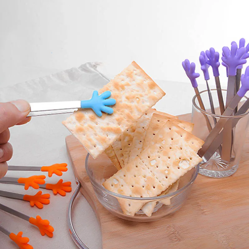 

Silicone Clip Non Slip 1Pc Small Palms Design Stainless Steel Multifunction Mini Food Clamp Ice Cube Tongs Kitchen Accessories