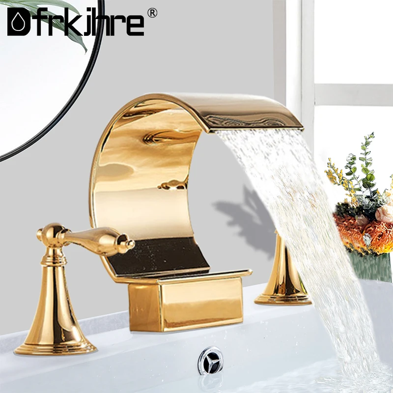 Basin Waterfall Faucets Deck Mounted Gold Nickel Chrome Brass Square