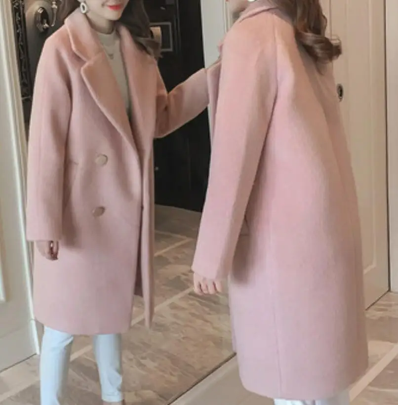 M-2xl, большой размер, много цветов, шерстяное пальто для женщин, новинка, Женское пальто средней длины, корейское толстое пальто, шерстяное пальто, куртка