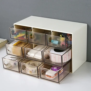 

9 Grid Transparent Drawer Jewelry Storage Box Mini Desktop Cosmetic Organizer Case Dustproof Thickening Anti-fall Medicine Boxes