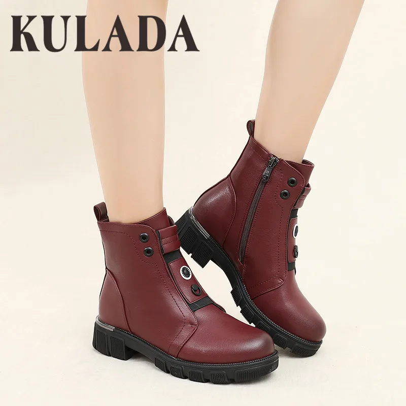 

KULADA New High Quality Women Ankle Boots Thick Fur Warm Waterproof Boots Side Zipper Fashion Comfortable Ladies Winter Shoes