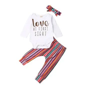 

3Pcs/Set Newborn Baby Girl Casual Clothes Set Autumn Spring Long Sleeve Top Romper+Striped Long Pants Outfits Baby Girl Cloting