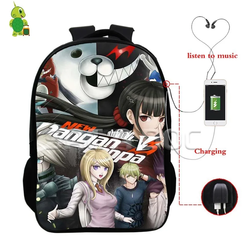 Аниме Danganronpa Monokuma рюкзаки многофункциональная USB зарядка Разъем для наушников