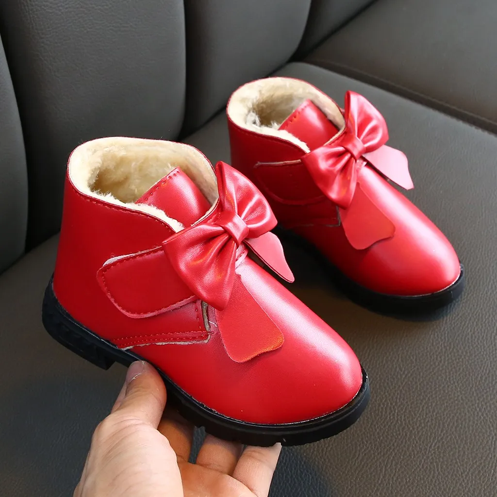 Детские зимние ботинки с бантом зимние теплые спортивные зимние ботинки ботиночки для маленьких девочек повседневная обувь Bottine Fille ботинки для новорожденных девочек на низком каблуке