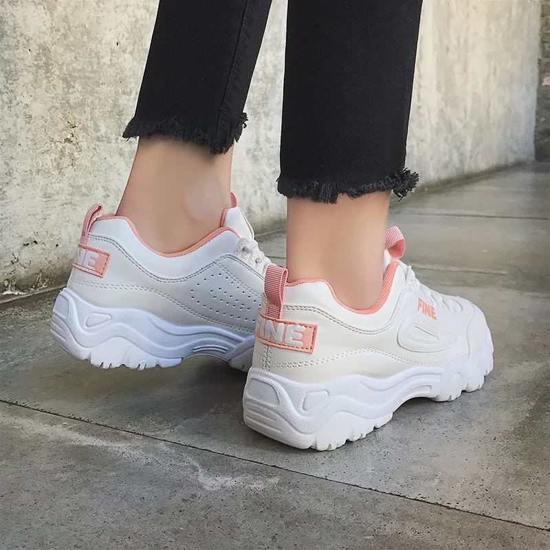 2019 женские кроссовки белые розовые дешевые амортизирующие на платформе дышащая