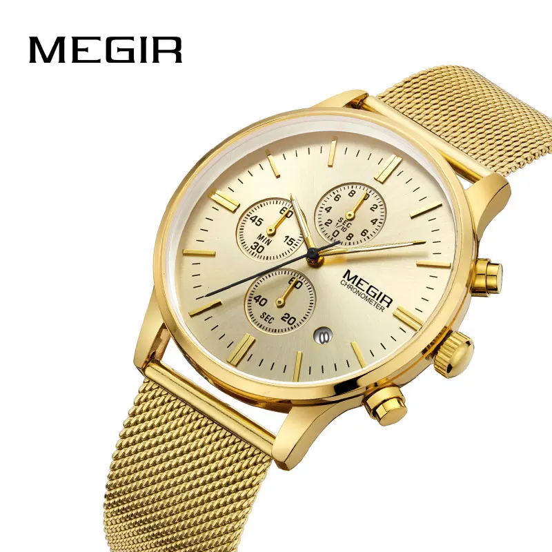

Megir Watch Men Simple Fashion Gold Quartz Watch Luxury Creative Waterproof Date Casual Men Watches Clock Relogio Masculino
