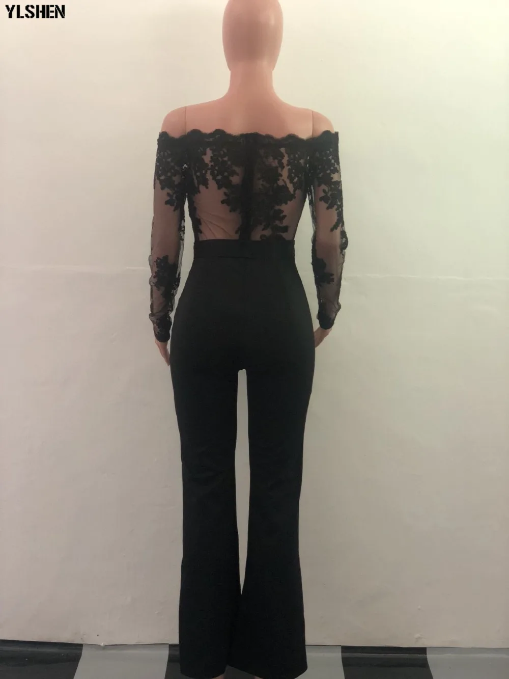 Women Jumpsuit Sexy Lace Ladies Jumpsuits Party Casual Wide Leg Overalls Off Shoulder Long Sleeve Romper Skinny Rompers Trousers 47