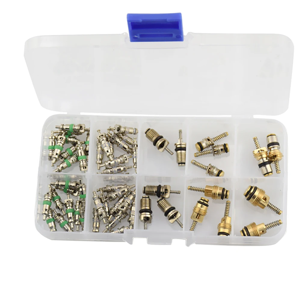 55pcs High Low Pressure A/C Valve Core Valves R134A R12 Air Conditioning Tool