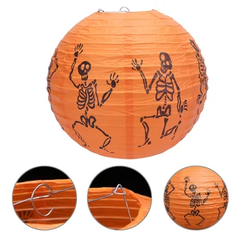 

5pcs Retractable Decorative Hanging Ornament Paper Lantern Skull Pattern Home Living Room