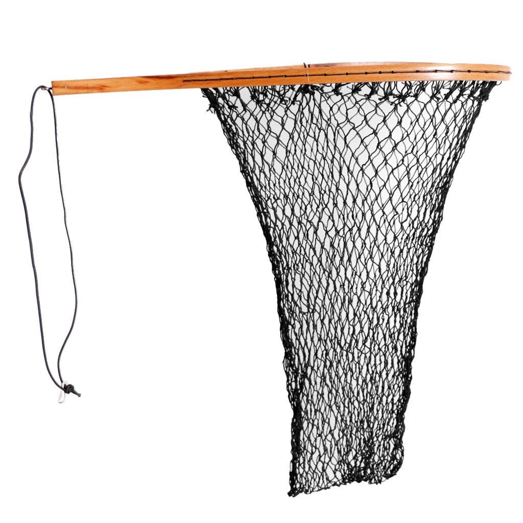 Wooden Handle Nylon Mesh Fish Keeper Fishing Landing Resistant Catch and Release Net