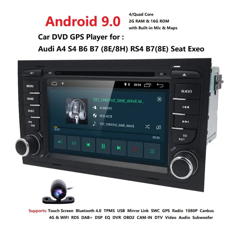 

Hizpo Android 9.0 Double Din Car DVD GPS Player For Audi A4 S4 B7 Canbus Radio GPS Bluetooth 1080P 4G USB Host Ipod Map TPMS DVR