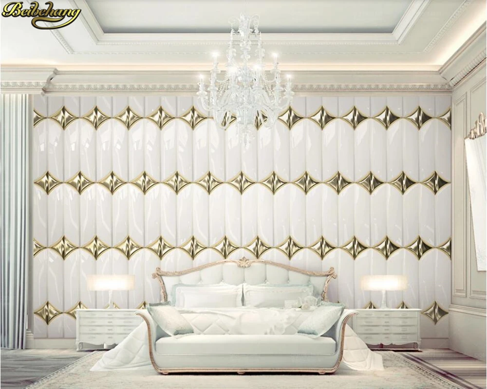 beibehang Luxury gold rhombic stitching 3d three-dimensional simple European soft bag background wall custom 3d wallpaper mural