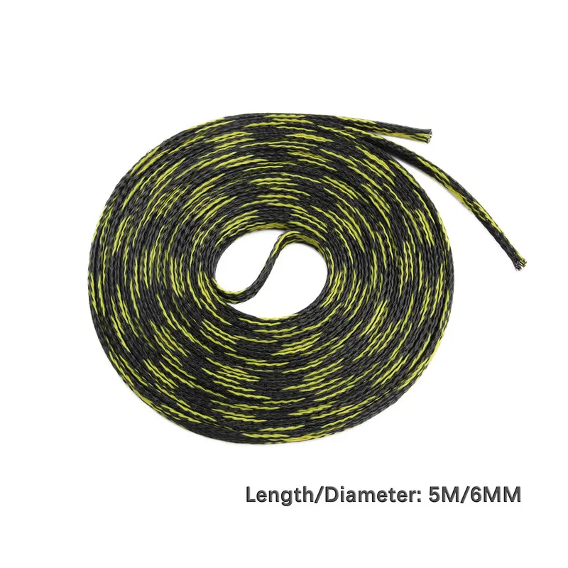 5M 2/4/6/8/10/12/15/20/25mm Yellow&Black Insulation Braided Sleeving Expandable Tight PET Wire Gland Protection Cable Sleeve