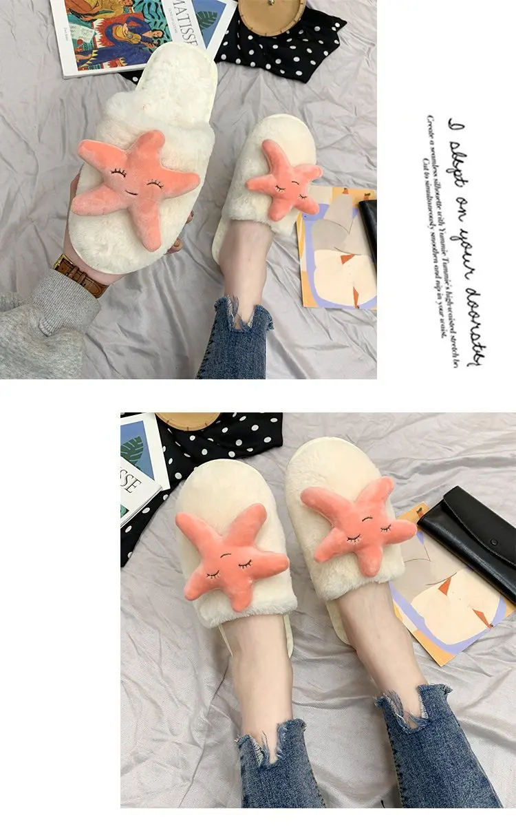 Fujin/женские тапочки; зимние плюшевые теплые домашние тапочки; хлопковые тапочки; женская обувь; нескользящие теплые модные тапочки на плоской подошве