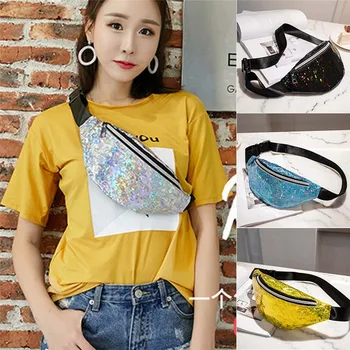 

Womens Reversible Mermaid Sequins Glitter Waist Bag Fashion Casual Bum Fanny Pack Pouch Satchel Travel Bag Waist Packs