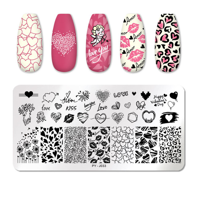 YOU Valentine's Day Nail Stamping Plates Rose Flower Love Theme Nail Art Plate Stainless Steel Nail Design Stencil Tools