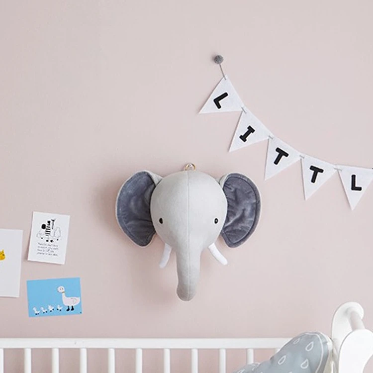 Единорог/олень набивная плюшевая кукла животного Игрушки для маленьких девочек детский Декор голова животного на стену для детской комнаты украшение подарок - Цвет: Elephant