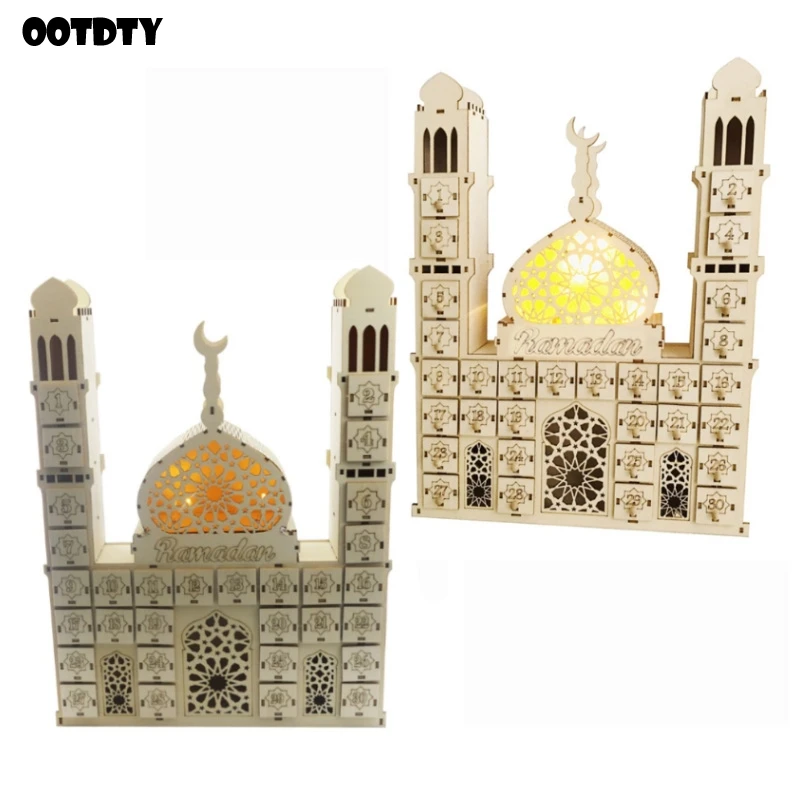 

Eid Mubarak Countdown Calendar DIY Ramadan Ornaments Wooden Drawer Home Party Decoration Crafts
