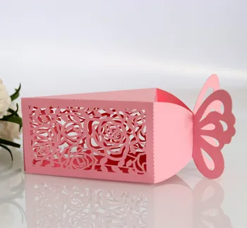 

Cake Style Triangle Wedding Candy Box Luser Cut Butterfly Rose Sweet Chocolate Packing Boxes For Birthday Party Decor Supplies