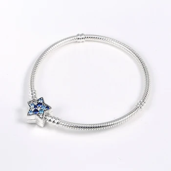 

Real 925 Sterling Silver Bracelet Momemts Bright Star Clasp Snake Chain Pan Bracelet Bangle Fit Women Bead Charm Diy Jewelry