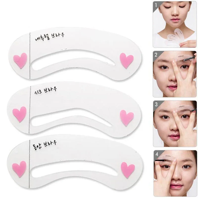 

3 Pcs Reusable New Eyebrow Template Stencil Tool Makeup Eye Brow Template Shaper Make Up Tool Eye Brow Guide Template DIY Beaut