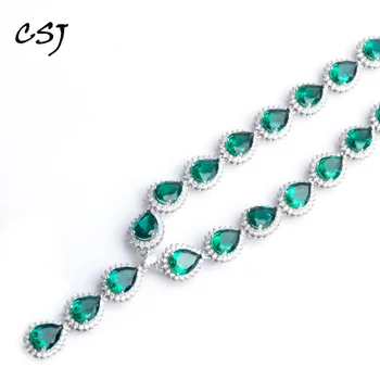 شراءCSJ الفاخرة أنيقة خلق الزمرد قلادة الاسترليني 925 الفضة Pearl 6*8 مللي متر 18ct غرامة مجوهرات للنساء سيدة حفلة